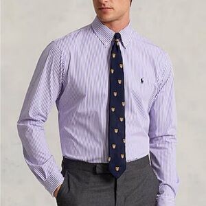 New Small Polo Ralph Lauren Button Down Purple White Striped Casual Dress Shirt